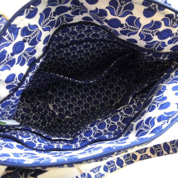 VERA BRADLEY Glenna Shoulder Bag Tote COBALT TILE Zipper Top Blue White Purse - Picture 8 of 15